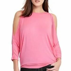Lauren Ralph Lauren Barbie Pink Shuvanna Cold Shoulder Top Size Large